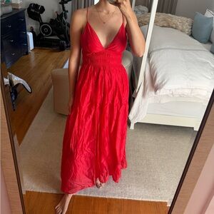 Red Spaghetti-Strap Maxi Dress